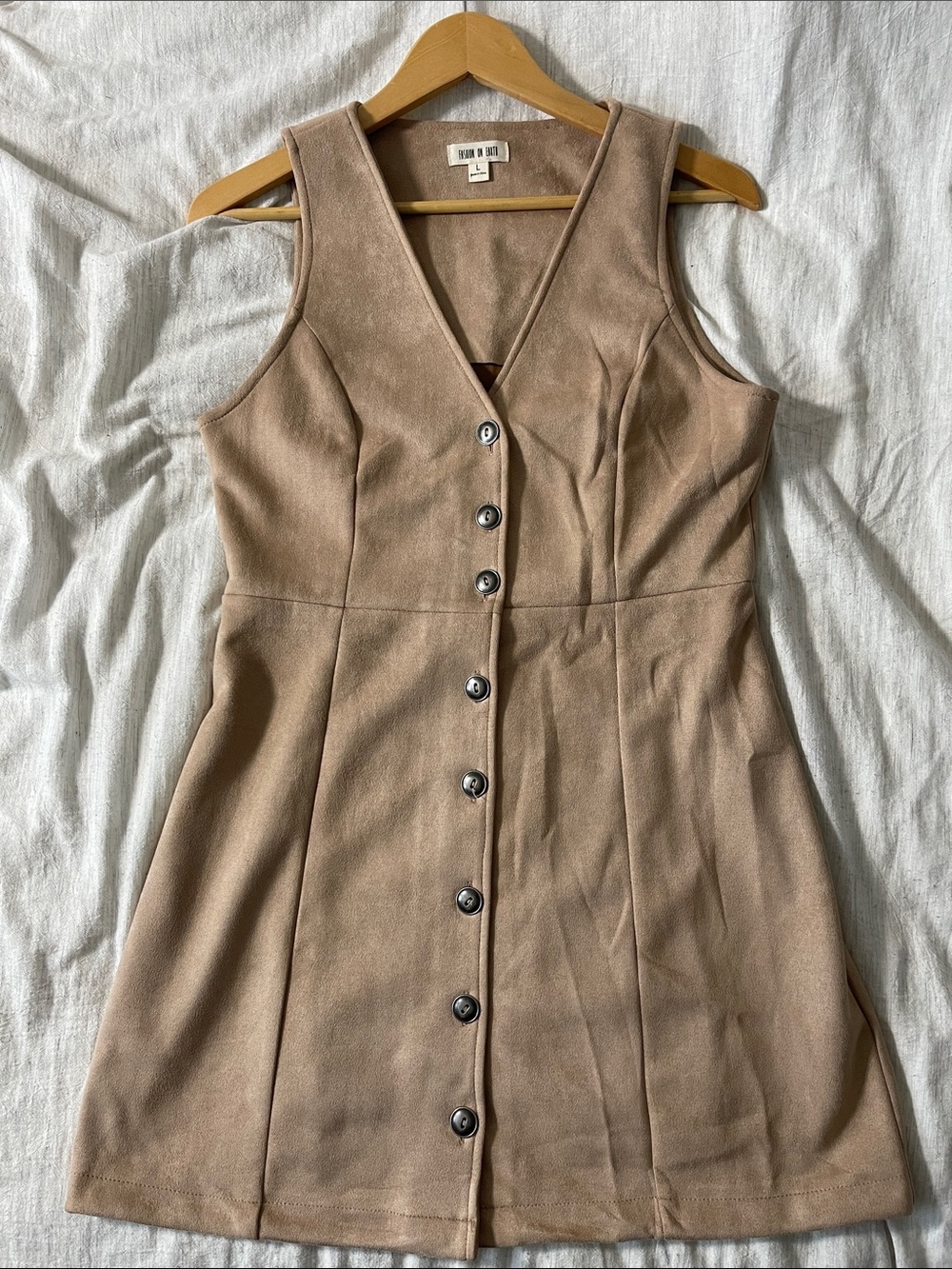 Fashion on Earth Faux Tan Suede Button-Front Mini Dress